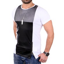 Reslad T-Shirt Herren Material Mix Zipper Style Kurzarm...