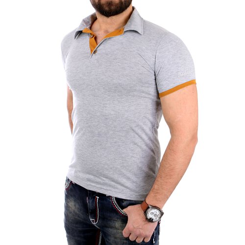 Reslad T-Shirt Herren Basic Kontrast Polokragen Shirt RS-5099 Grau-Camel M