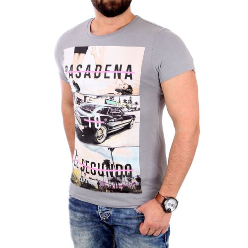Reslad T-Shirt Herren PASADENA Motiv Print Kurzarm Shirt RS-2045 Grau L
