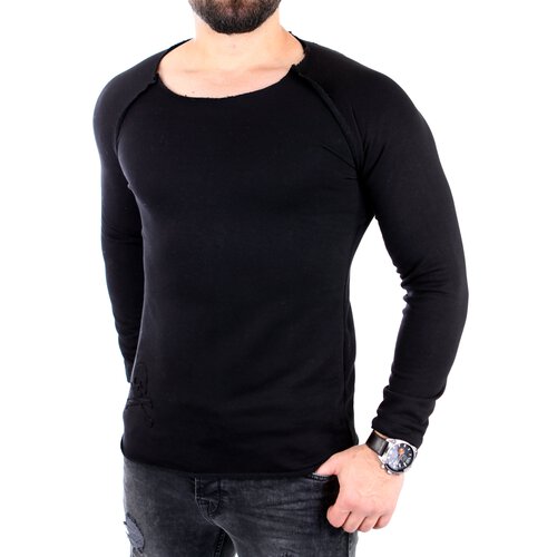 Tazzio Sweatshirt Herren Open Edge Rundhals Raglan-Arm Pullover TZ-16209 Schwarz M