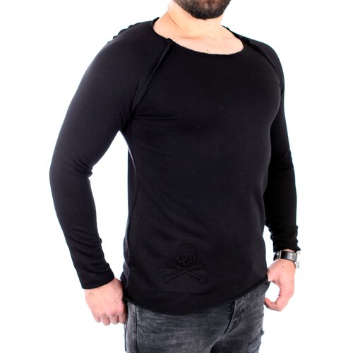Tazzio Sweatshirt Herren Open Edge Rundhals Raglan-Arm Pullover TZ-16209 Schwarz M