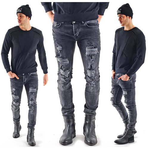 VSCT Jeans Herren Keno Rock Heavy Destroyed Look Jeans-Hose V-5641831 Schwarz W32 / L32