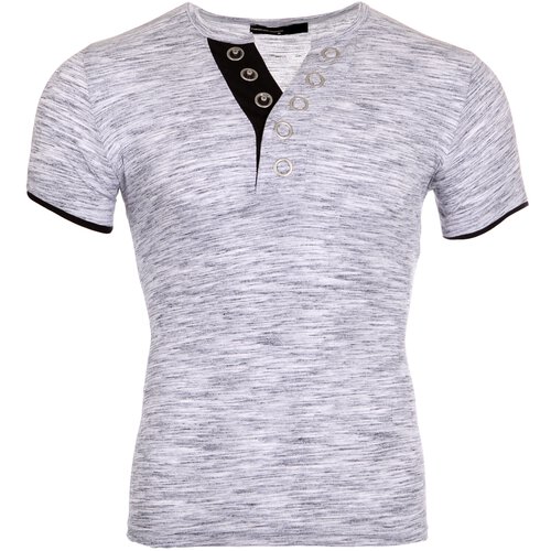 Reslad T-Shirt Herren Melange Basic Big Button V-Neck Kurzarm-Shirt RS-5002 Grau XL