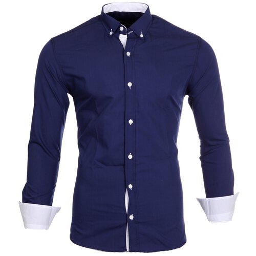 Reslad Herren Hemd Kontrast Look Button-Down-Kragen Langarmhemd RS-7055 Blau-Wei 3XL
