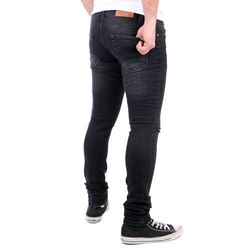 Reslad Jeans-Herren Knie Zerrissen Slim Fit Denim Destroyed Jeans-Hose RS-2067 Schwarz W38 / L32