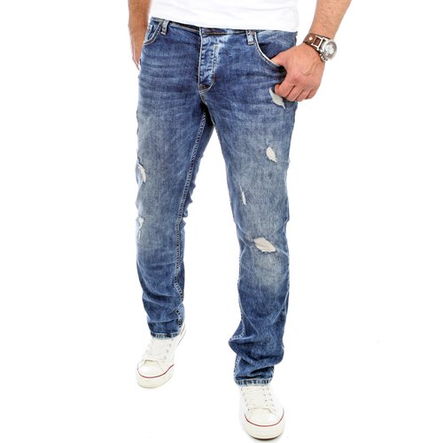 Reslad Jeans-Herren Destroyed Look Slim Fit Stretch Denim Jeans-Hose RS-2069 Blau W29 / L32