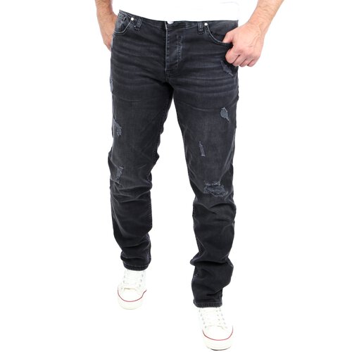 Reslad Jeans-Herren Destroyed Look Slim Fit Stretch Denim Jeans-Hose RS-2069 Schwarz W38 / L32