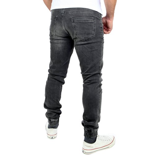 Reslad Used Look Jeans-Herren Slim Fit Jogging-Hose RS-2073 Schwarz L