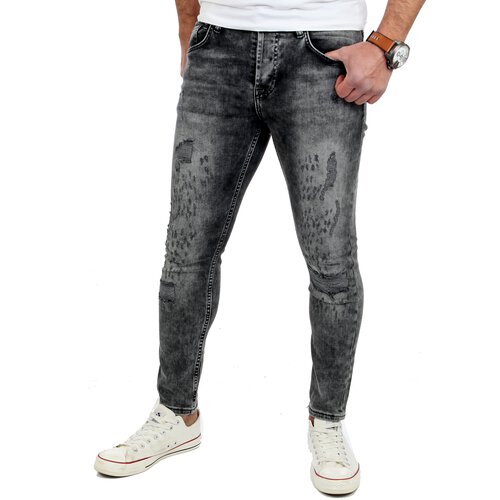 Reslad Jeans-Herren Skinny Fit Destroyed Look Denim Jeans-Hose RS-2079