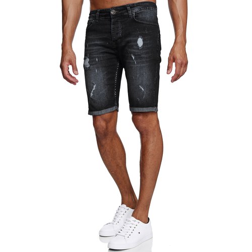Reslad Jeans Shorts Herren Kurze Hosen Sommer l Used Look Destroyed Mnner Denim Jeansshorts l Bermuda Capri Hose Regular Fit RS-2086 Schwarz W34