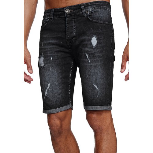 Reslad Jeans Shorts Herren Kurze Hosen Sommer l Used Look Destroyed Mnner Denim Jeansshorts l Bermuda Capri Hose Regular Fit RS-2086 Schwarz W34