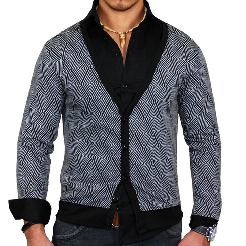 Tazzio Herren Strickjacke Cardigan Mnner-Weste Greyline Optik 4000 Rhomb