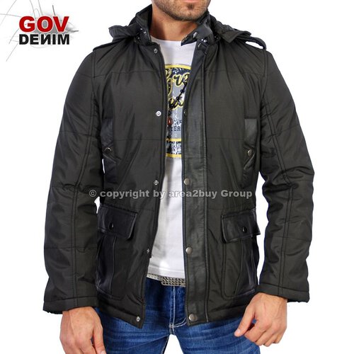 Gov Denim Z-10360 Winter Jacke Parker Kurz Mantel schwarz