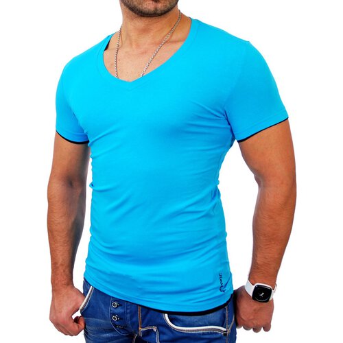 Reslad Herren T-Shirt Miami RS-5050 Türkis-Schwarz 2XL