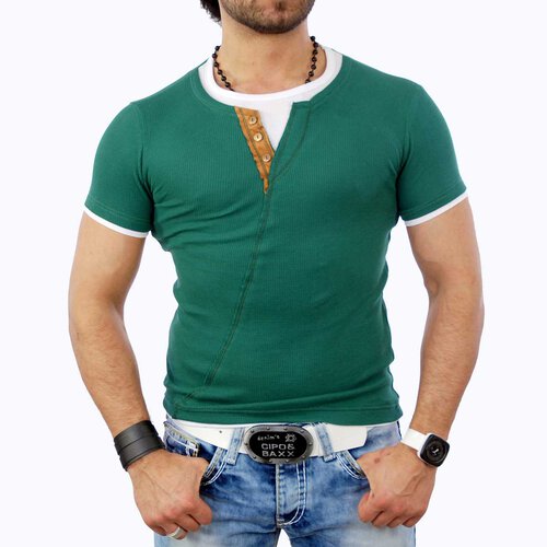 Reslad Herren Buttoned Style T-Shirt 3723 Grn S