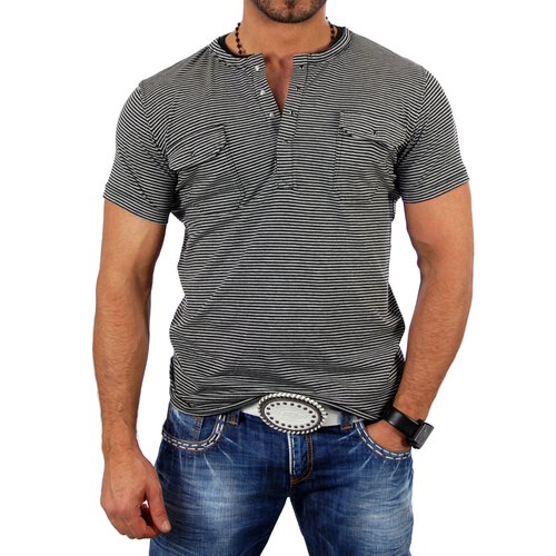 Reslad Herren Striped T-Shirt 4004 Schwarz S
