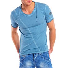 Reslad Herren Batik Style Used Look V-Neck T-Shirt 4019