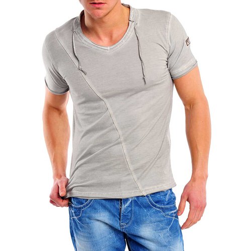 Reslad Herren Batik Style Used Look V-Neck T-Shirt 4019 Grau S