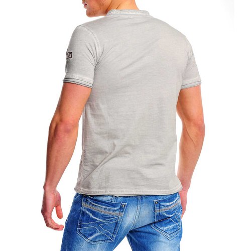 Reslad Herren Batik Style Used Look V-Neck T-Shirt 4019 Grau S