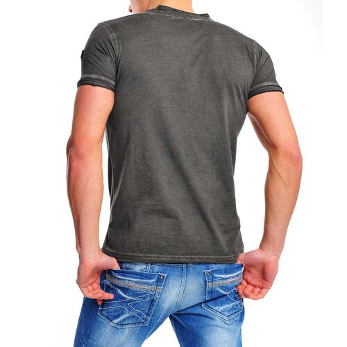 Reslad Herren Batik Style Used Look V-Neck T-Shirt 4019 Schwarz S
