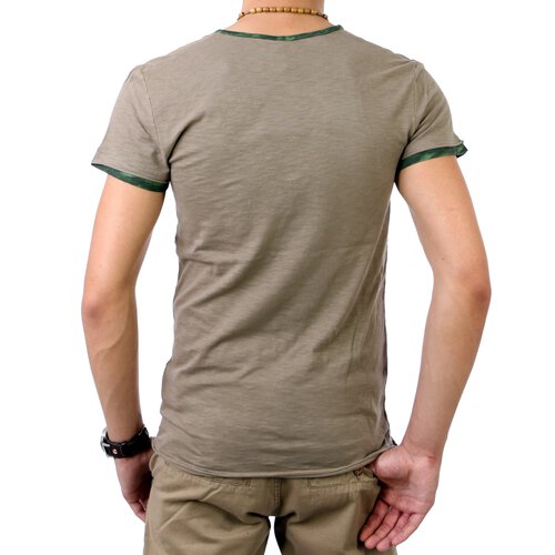 98-86 Herren Camouflage Kontrast V-Neck T-Shirt 20148 Khaki S
