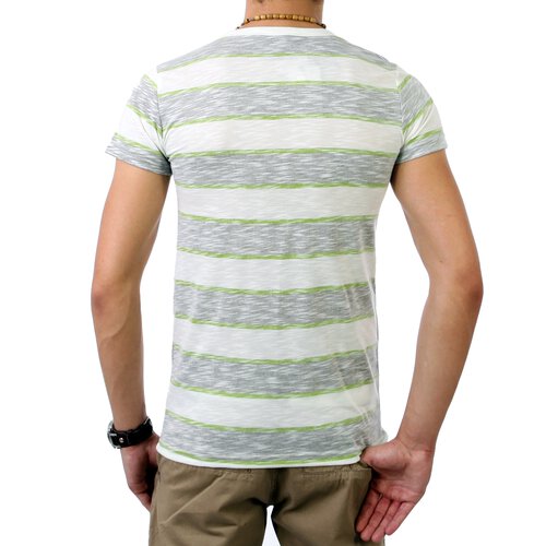 Sublevel Herren Y-Neck Stripes T-Shirt SL-20030 Grau-Grn XL