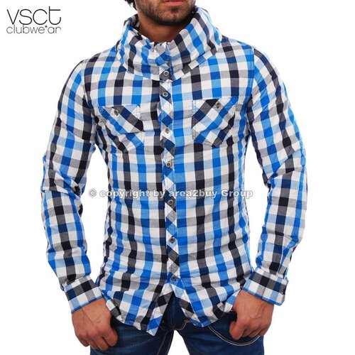 vsct V-5640194 wide Collar party Club Style Karo Hemd, Trkis