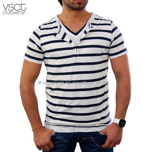 Vsct V-5640356 tripple Layer ringled tee Club T-Shirt blau weiß