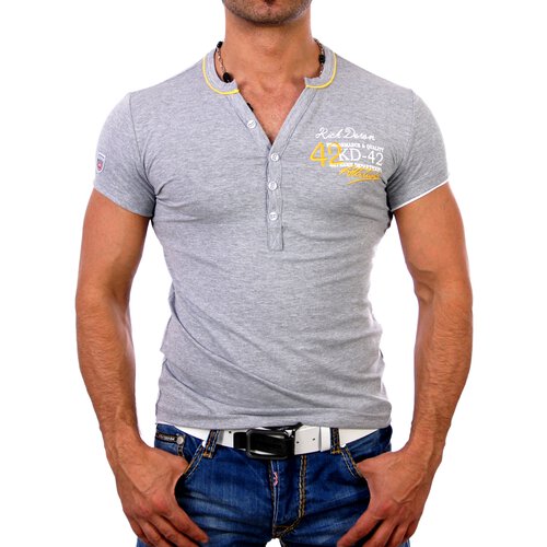 Kickdown Herren Y-Neck Club Style T-Shirt K-2314 Grau S