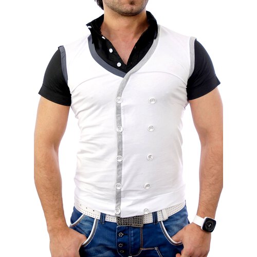 Kickdown Herren Party Clubwear Weste Style T-Shirt K-5015 Weiß XL