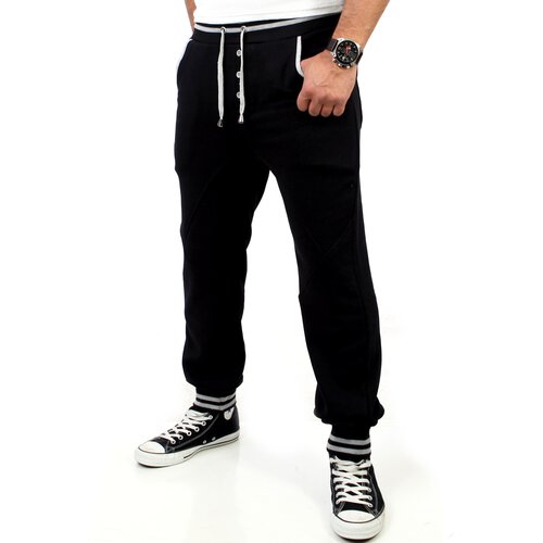 Reslad Herren Buttoned Style Sweatpants Jogginghose RS-5150 Schwarz-Grau XL