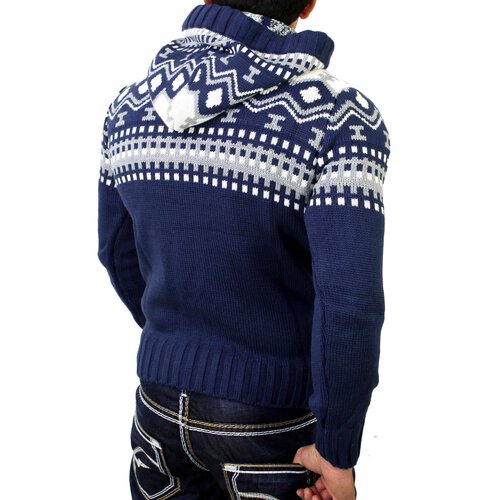 Reslad Herren Grobstrick Pullover Norweger Winter Kapuzenpullover RS-3013 Blau XL