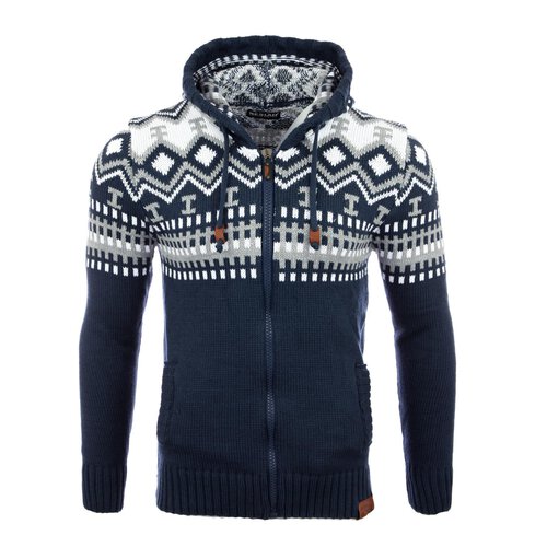 Reslad Herren Grobstrick Norweger Winter Strickjacke mit Kapuze RS-3104