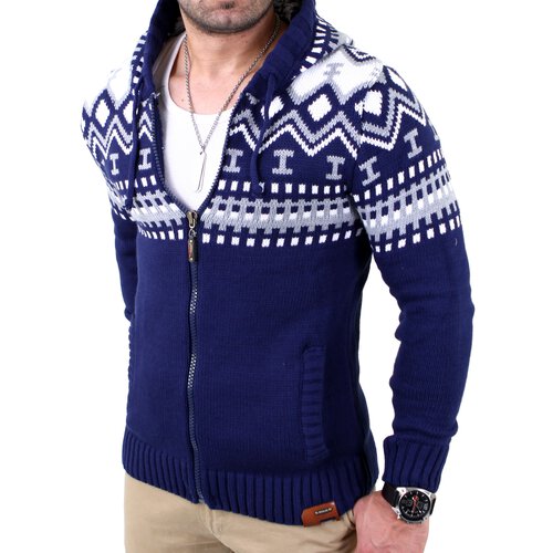 Reslad Herren Grobstrick Norweger Winter Strickjacke mit Kapuze RS-3104