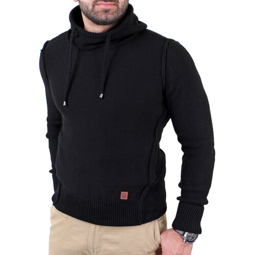 Reslad Herren Vintage Huge Collar Sweatshirt Pullover RS-3212 Schwarz M