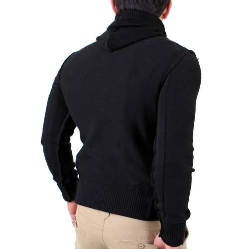 Reslad Herren Vintage Huge Collar Sweatshirt Pullover RS-3212 Schwarz 2XL