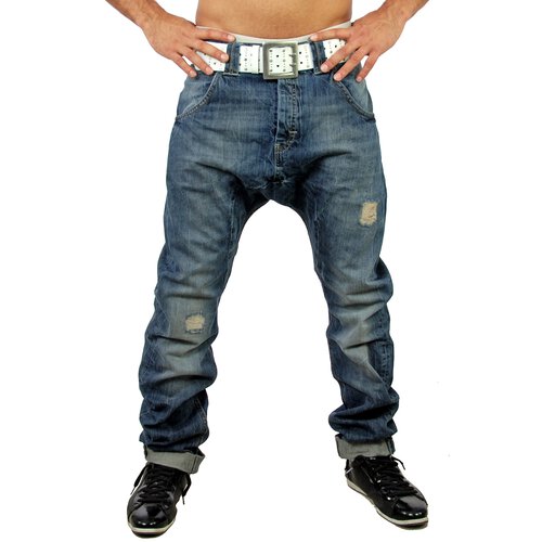 VSCT Herren Low Crotch Vintage Stonewashed Jeans Hose V-0198 Blau