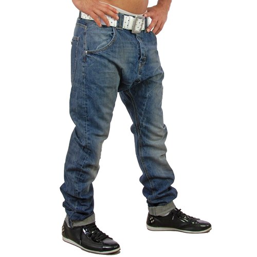 VSCT Herren Low Crotch Vintage Stonewashed Jeans Hose V-0198 Blau W31/L32