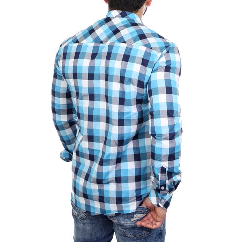 Reslad Herren Hemd Karo Material-Mix Jeans RS-7202