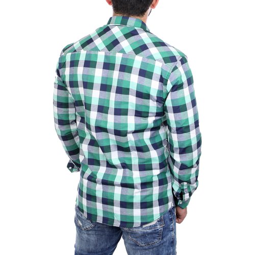 Reslad Herren Hemd Karo Material-Mix Jeans RS-7202