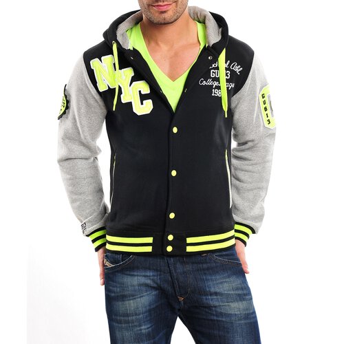 Gangster Unit College Jacke Herren All Fluo Oldschool Baseball Jacke GU-613 Schwarz-Gelb 2XL