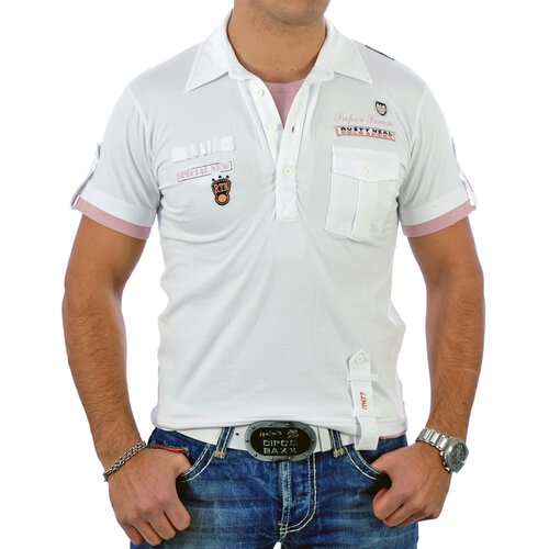 Rusty Neal T-Shirt 2in1 Layer Style Polo V-Neck Shirt RN-301 Wei-Rosa M
