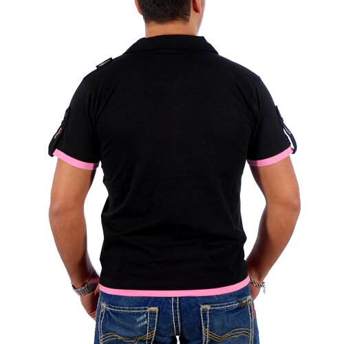 Rusty Neal T-Shirt 2in1 Layer Style Polo V-Neck Shirt RN-301 Schwarz-Pink L