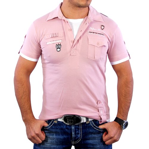 Rusty Neal T-Shirt 2in1 Layer Style Polo V-Neck Shirt RN-301 Rosa-Wei L