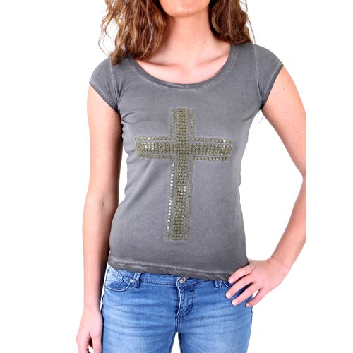 Tazzio T-Shirt Damen Artwork Crucifix Kreuz Shirt TZ-710 Anthrazit S