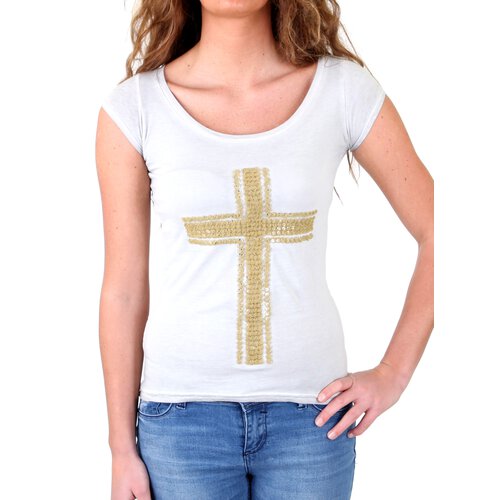 Tazzio T-Shirt Damen Artwork Crucifix Kreuz Shirt TZ-710 Grau M