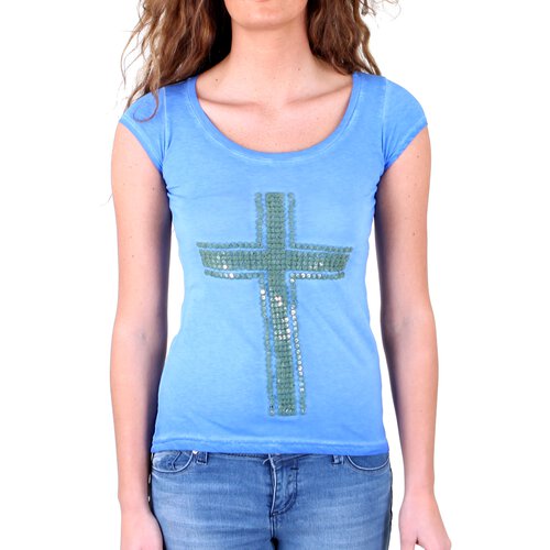 Tazzio T-Shirt Damen Artwork Crucifix Kreuz Shirt TZ-710 Blau S