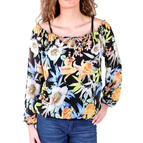 Madonna Langarmshirt Damen SOLE 2in1 Blumen Muster Chiffon MF-741095V3 Schwarz