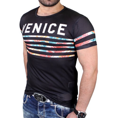 Reslad T-Shirt Herren VENICE Floral Stripes Mesh Trikot Netz-Shirt RS-7676