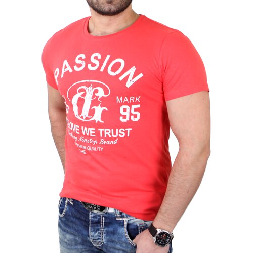 Reslad T-Shirt Herren Basic Passion Print Shirt RS-7373 Rot 2XL